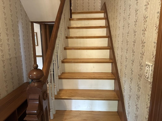 54 Brunswick Park, Melrose, MA 02176 - staircase featuring wallpapered walls