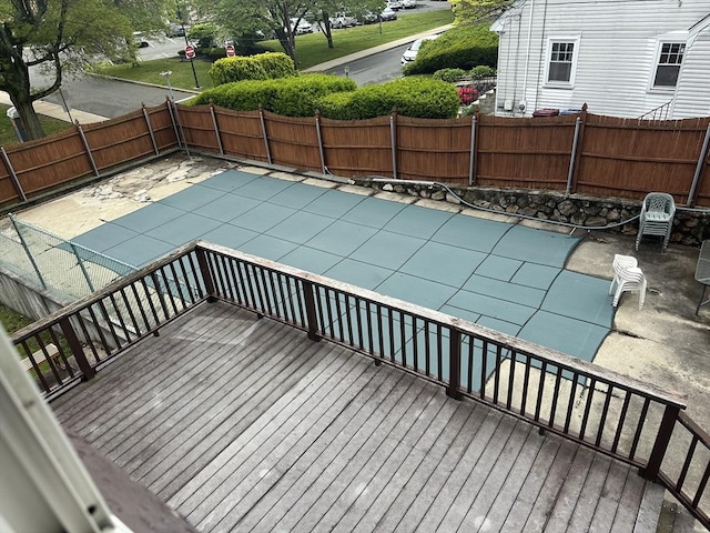 54 Brunswick Park, Melrose, MA 02176 - view of pool featuring a fenced backyard, a patio area, and a wooden deck