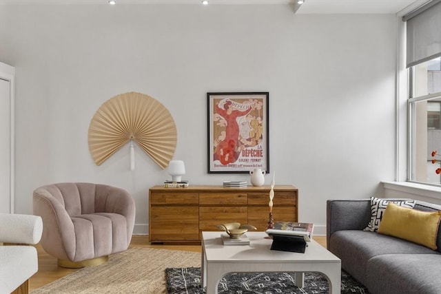 sitting room with hardwood / wood-style floors