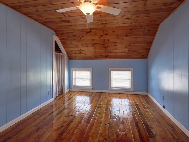 bonus room featuring wood ceiling, dark wood-type flooring, and vaulted ceiling