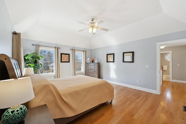 6 Hutchins Way, Westford, MA 01886 - bedroom with lofted ceiling, light wood finished floors, baseboards, and a ceiling fan