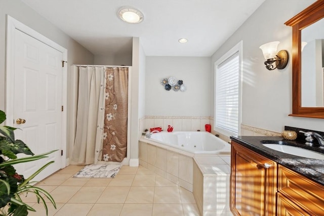 6 Hutchins Way, Westford, MA 01886 - bathroom with tile patterned flooring, a tub with jets, vanity, and a shower with curtain