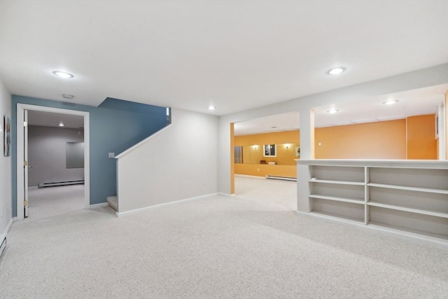 6 Hutchins Way, Westford, MA 01886 - finished below grade area featuring baseboard heating, carpet, stairway, and recessed lighting