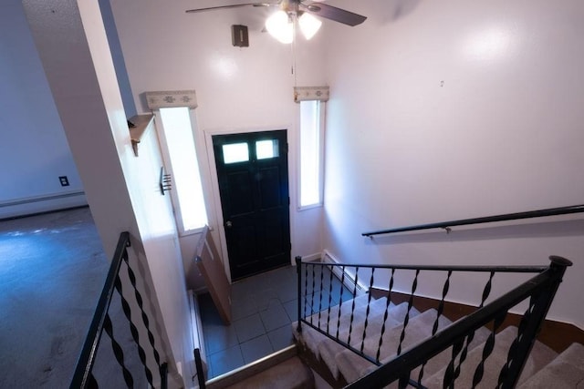 8 Adams Rd, Hubbardston, MA 01452 - tiled foyer featuring a baseboard radiator and ceiling fan