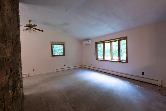 8 Adams Rd, Hubbardston, MA 01452 - spare room with a wall unit AC, lofted ceiling, baseboard heating, carpet flooring, and a ceiling fan