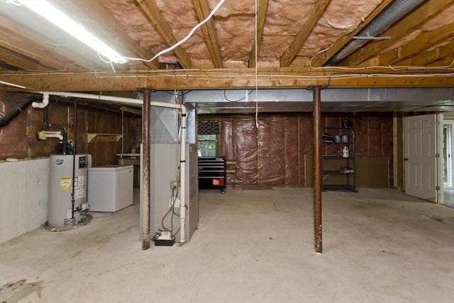 52 Marmon Ct, Springfield, MA 01129 - unfinished basement featuring water heater and washer / clothes dryer