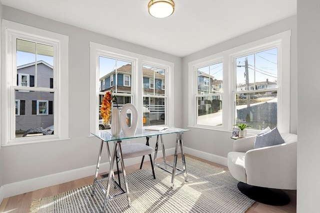 office area featuring hardwood / wood-style flooring and a healthy amount of sunlight