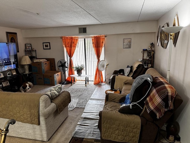 685 Oak St Unit 20-8, Brockton, MA 02301 - living area featuring visible vents, carpet flooring, and a textured ceiling