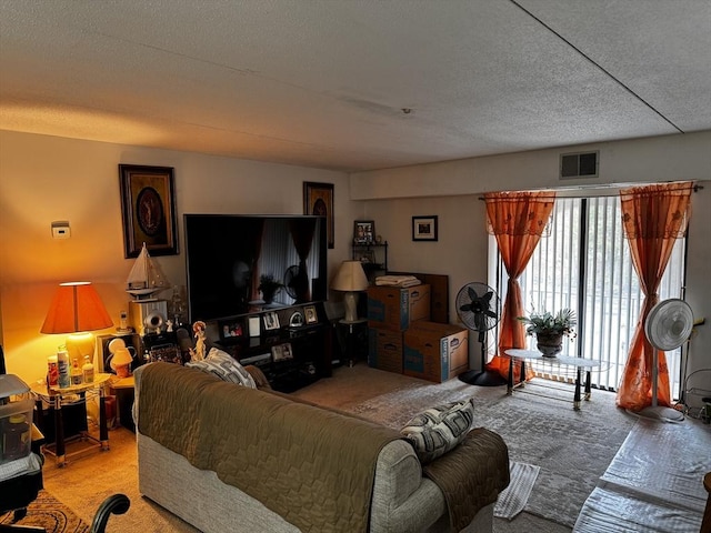 685 Oak St Unit 20-8, Brockton, MA 02301 - living room featuring a textured ceiling, visible vents, and light carpet