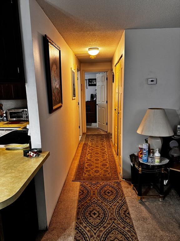 685 Oak St Unit 20-8, Brockton, MA 02301 - hallway with carpet and a textured ceiling