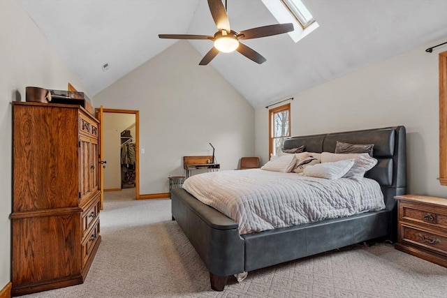 76 Woobly Rd, Bolton, MA 01740 - bedroom with a skylight, light carpet, lofted ceiling, a spacious closet, and ceiling fan