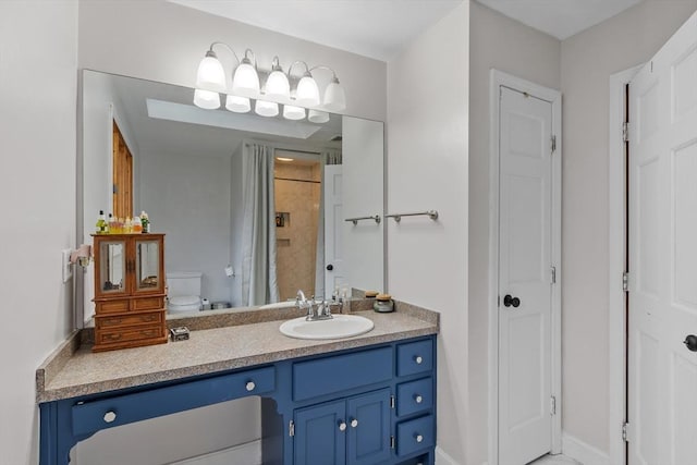 76 Woobly Rd, Bolton, MA 01740 - full bathroom featuring vanity, curtained shower, toilet, and a closet