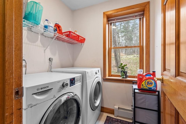 76 Woobly Rd, Bolton, MA 01740 - washroom with separate washer and dryer, a baseboard heating unit, and baseboards