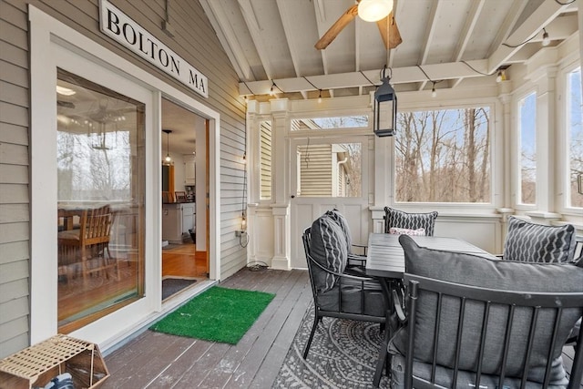 76 Woobly Rd, Bolton, MA 01740 - sunroom with ceiling fan, healthy amount of natural light, and beamed ceiling