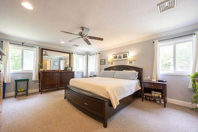 5 Deerfield Rd, Medway, MA 02053 - bedroom with baseboards, crown molding, light colored carpet, recessed lighting, and ceiling fan