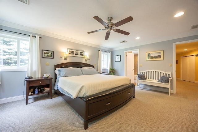 5 Deerfield Rd, Medway, MA 02053 - bedroom with light carpet, ornamental molding, multiple windows, baseboards, and recessed lighting