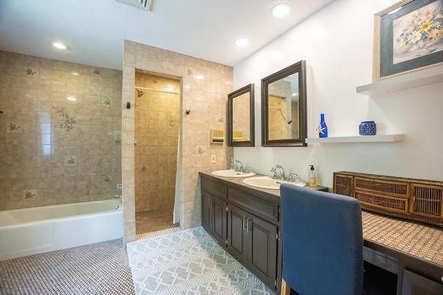 5 Deerfield Rd, Medway, MA 02053 - bathroom with tile patterned flooring, double vanity, and recessed lighting