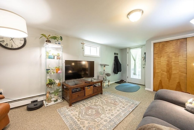 5 Deerfield Rd, Medway, MA 02053 - living area with a baseboard radiator, carpet flooring, and baseboards