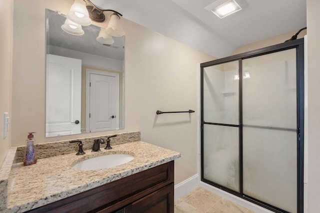 50 Sterling Rd, Needham, MA 02492 - bathroom with vanity, a stall shower, and baseboards