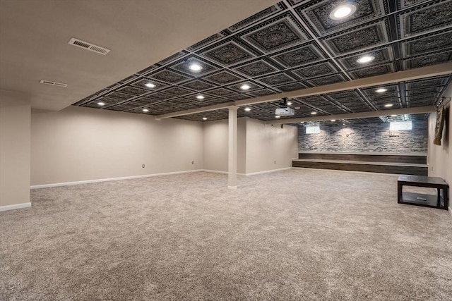 50 Sterling Rd, Needham, MA 02492 - finished basement featuring carpet, baseboards, an ornate ceiling, and recessed lighting