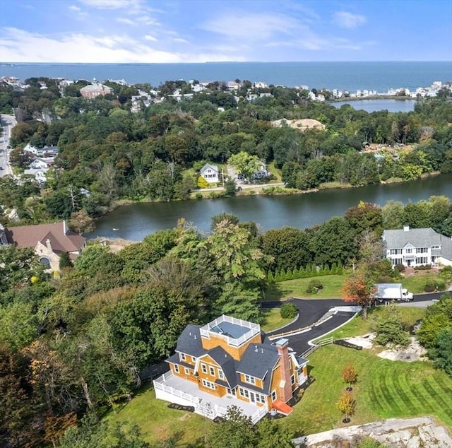 aerial view with a water view