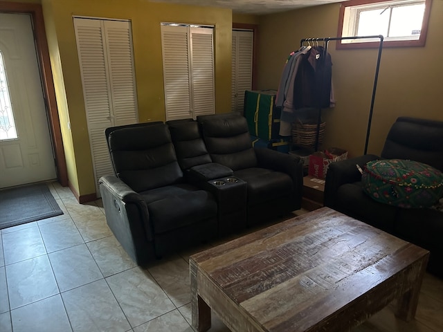 living room featuring light tile patterned floors