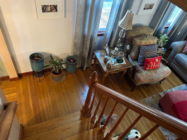 living room featuring plenty of natural light and hardwood / wood-style flooring