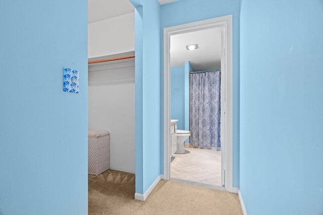 hall featuring carpet floors