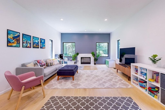 32 Garvey Rd, Framingham, MA 01701 - living area featuring a fireplace, wood finished floors, and recessed lighting