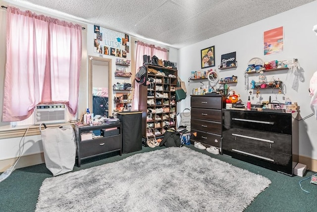 bedroom with dark carpet