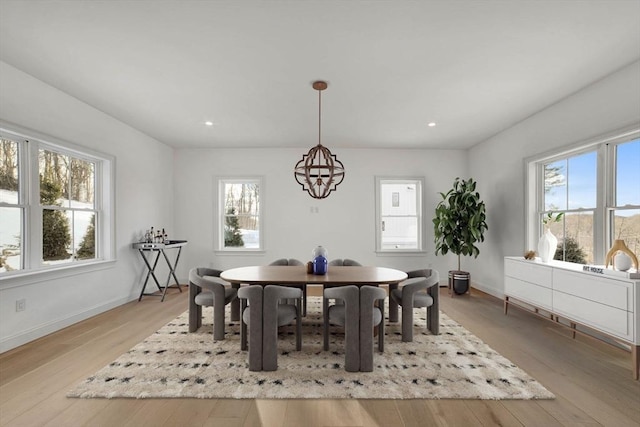 dining space with light hardwood / wood-style flooring