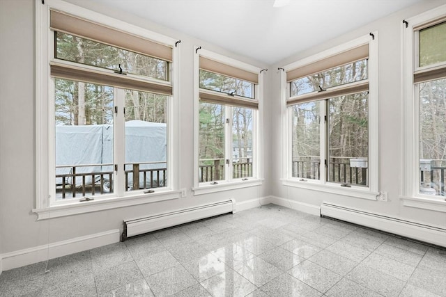 231 Manns Dr, Hanover, MA 02339 - unfurnished sunroom with granite finish floor, baseboard heating, and baseboards