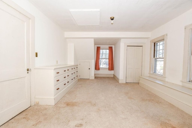 spare room with a wealth of natural light and light colored carpet