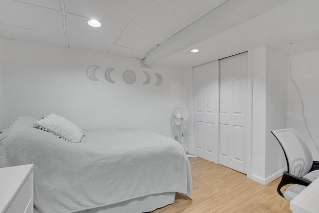 389 Porter Rd, East Longmeadow, MA 01028 - bedroom with recessed lighting, light wood-style floors, and a closet