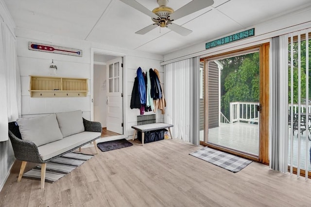 389 Porter Rd, East Longmeadow, MA 01028 - mudroom featuring wood finished floors and a ceiling fan