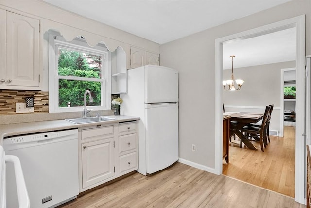 389 Porter Rd, East Longmeadow, MA 01028 - kitchen featuring white appliances, white cabinets, and light wood finished floors