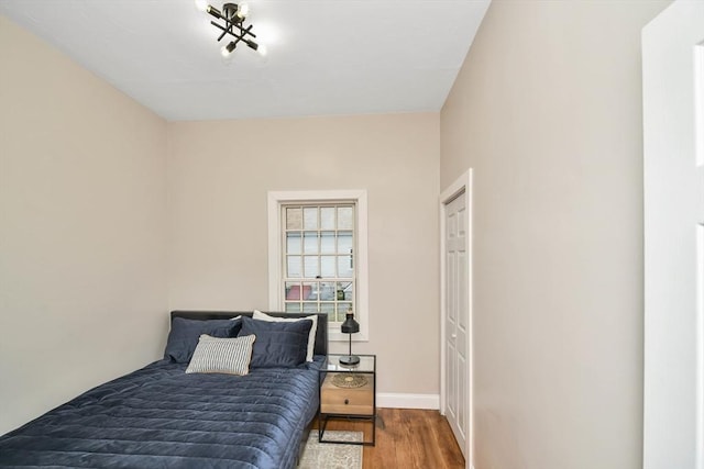 bedroom featuring hardwood / wood-style floors and a closet