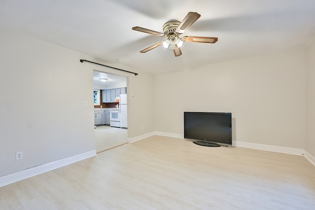 unfurnished living room featuring light hardwood / wood-style floors and ceiling fan