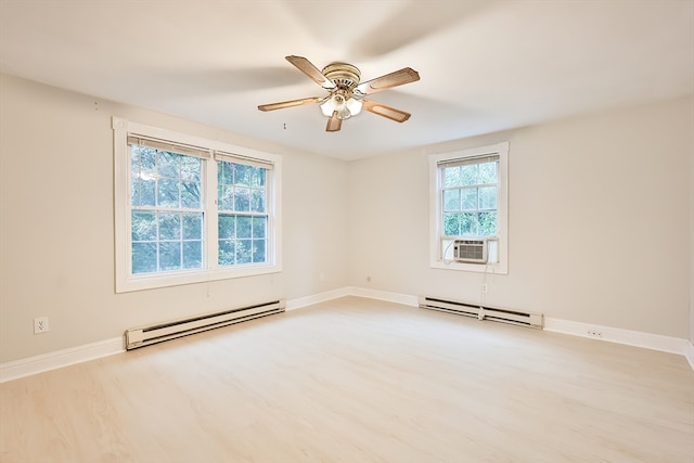 spare room with a wealth of natural light, ceiling fan, and a baseboard radiator