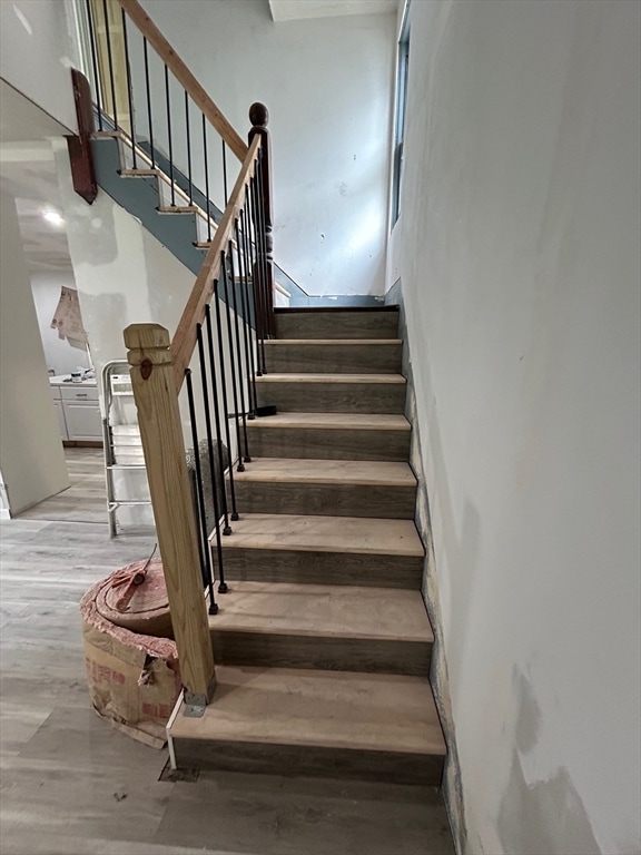 staircase featuring hardwood / wood-style floors