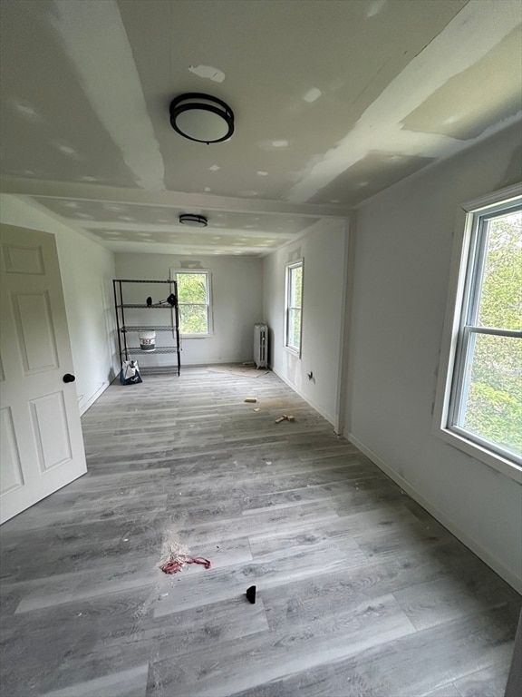 spare room featuring light hardwood / wood-style floors and radiator