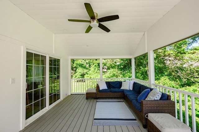 11 Williamsburg Ln, Scituate, MA 02066 - wooden terrace with an outdoor living space and a ceiling fan