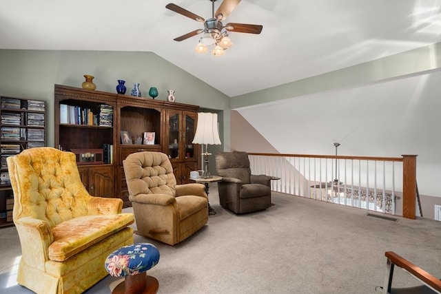 84 Chapin Greene Unit 84, Ludlow, MA 01056 - living area with ceiling fan, lofted ceiling, and carpet