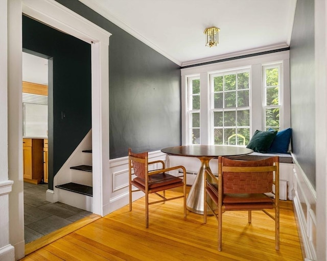 96 Nonantum St, Newton, MA 02458 - dining area featuring light wood-style floors, crown molding, and breakfast area