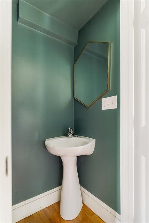 96 Nonantum St, Newton, MA 02458 - bathroom with baseboards and wood finished floors