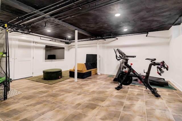 96 Nonantum St, Newton, MA 02458 - workout room featuring baseboards and recessed lighting