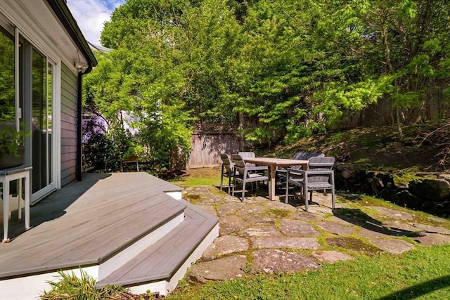 96 Nonantum St, Newton, MA 02458 - view of yard with a wooden deck and outdoor dining space