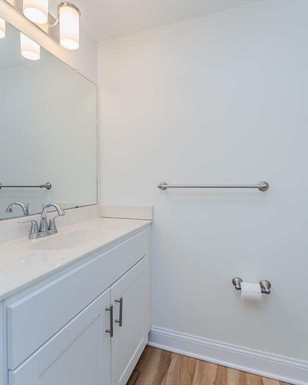 bathroom featuring wood-type flooring and vanity