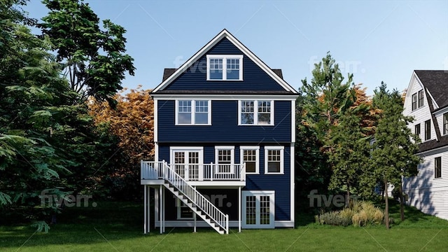 back of house featuring a lawn and a deck