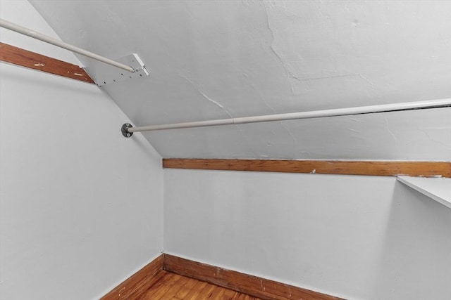 walk in closet with wood finished floors